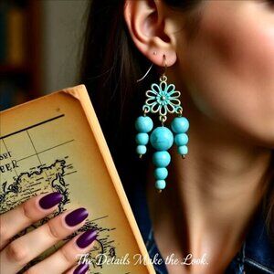 2/$25!!! Patina Painted - Gold Aqua Turquoise - Chunky Chandelier Earrings